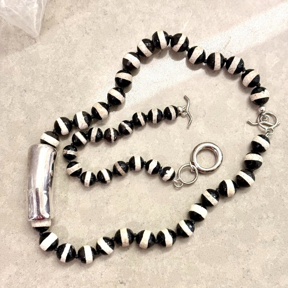 RARE Simon Sebbag Black White Striped Necklace + Bracelet | Sterling Silver